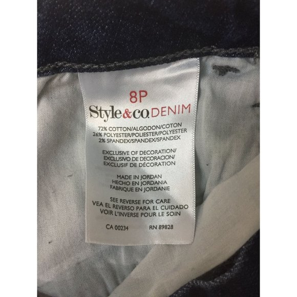 Style & Co Denim Womens Pants SIze 8 Petite Straight Leg Ankle Pockets Flower - Picture 10 of 13